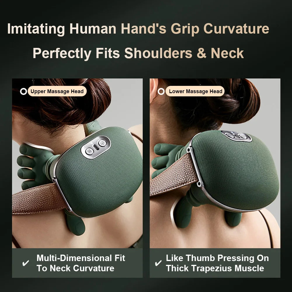 Finger Pressure Neck Massager Heated Back and Shoulder Massager Electric Kneading Neck Deep Massage Muscle Relax
